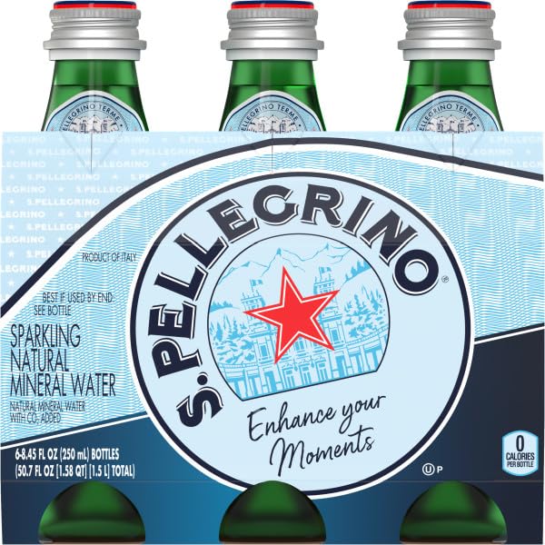 S.Pellegrino Sparkling Natural Mineral Water, 6 Pack of Glass Bottles