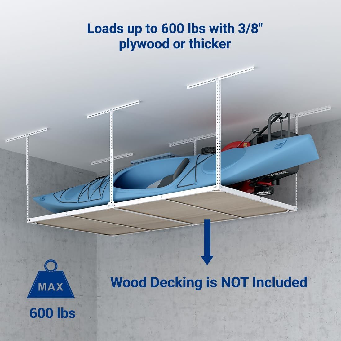 FLEXIMOUNTS 4x8 Overhead Garage Storage Rack, Without Decking, Black