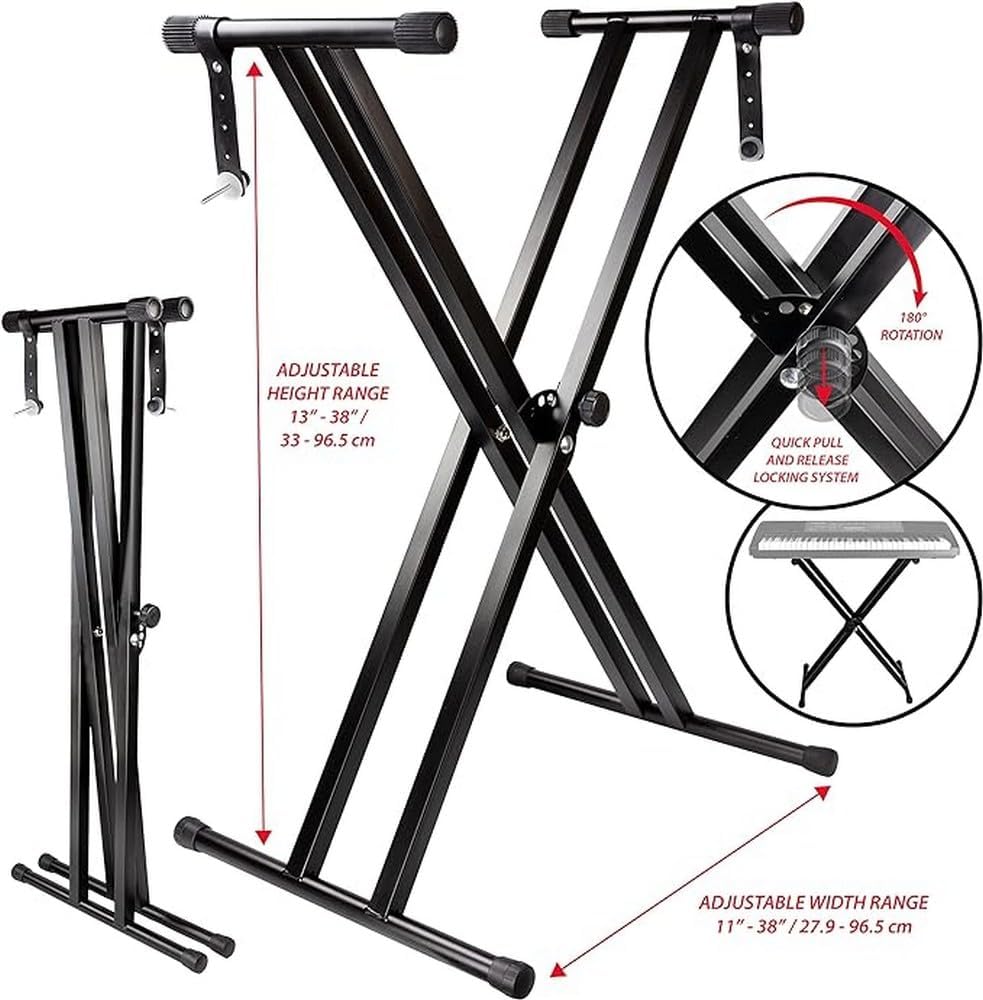 RockJam RJX29 Adjustable X Frame Keyboard Stand with Locking Straps