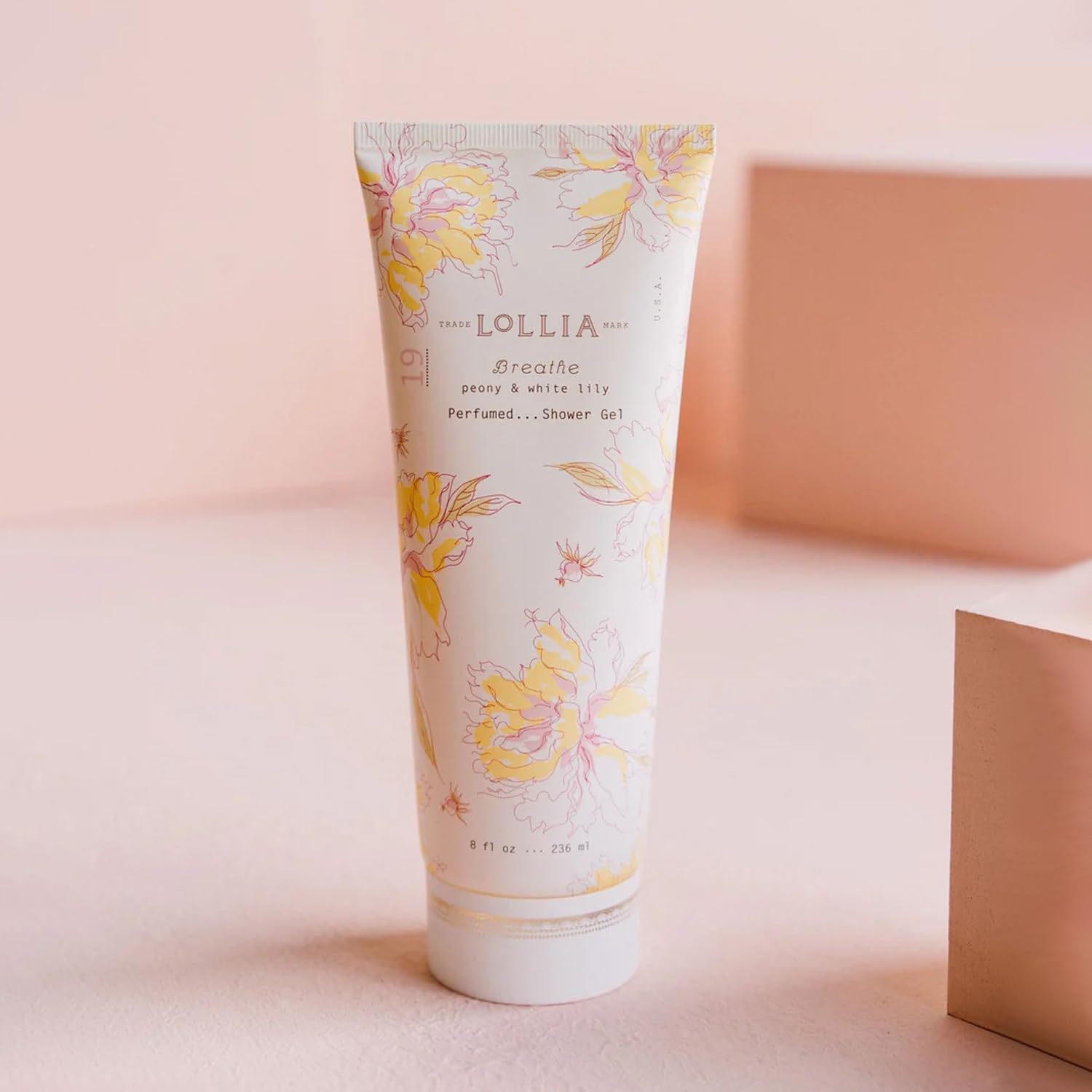 LOLLIA Wish Shower Gel, 8 fl oz, Vanilla Bean, Rice Flower, Jasmine Leaves, & Sugar Cane, Luxury Shea Moisture Hydrating Women's Body Wash, Delicate & Relaxing Scented Bath Soap for Self Care