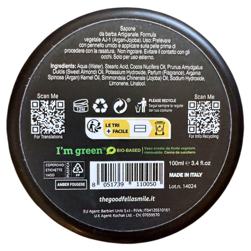 Goodfellas' Smile Amber Fougere Shaving Soap, Made in Italy | Builds Dense, Cushioning Lather For Smooth Razor Glide, Scented With Lavender