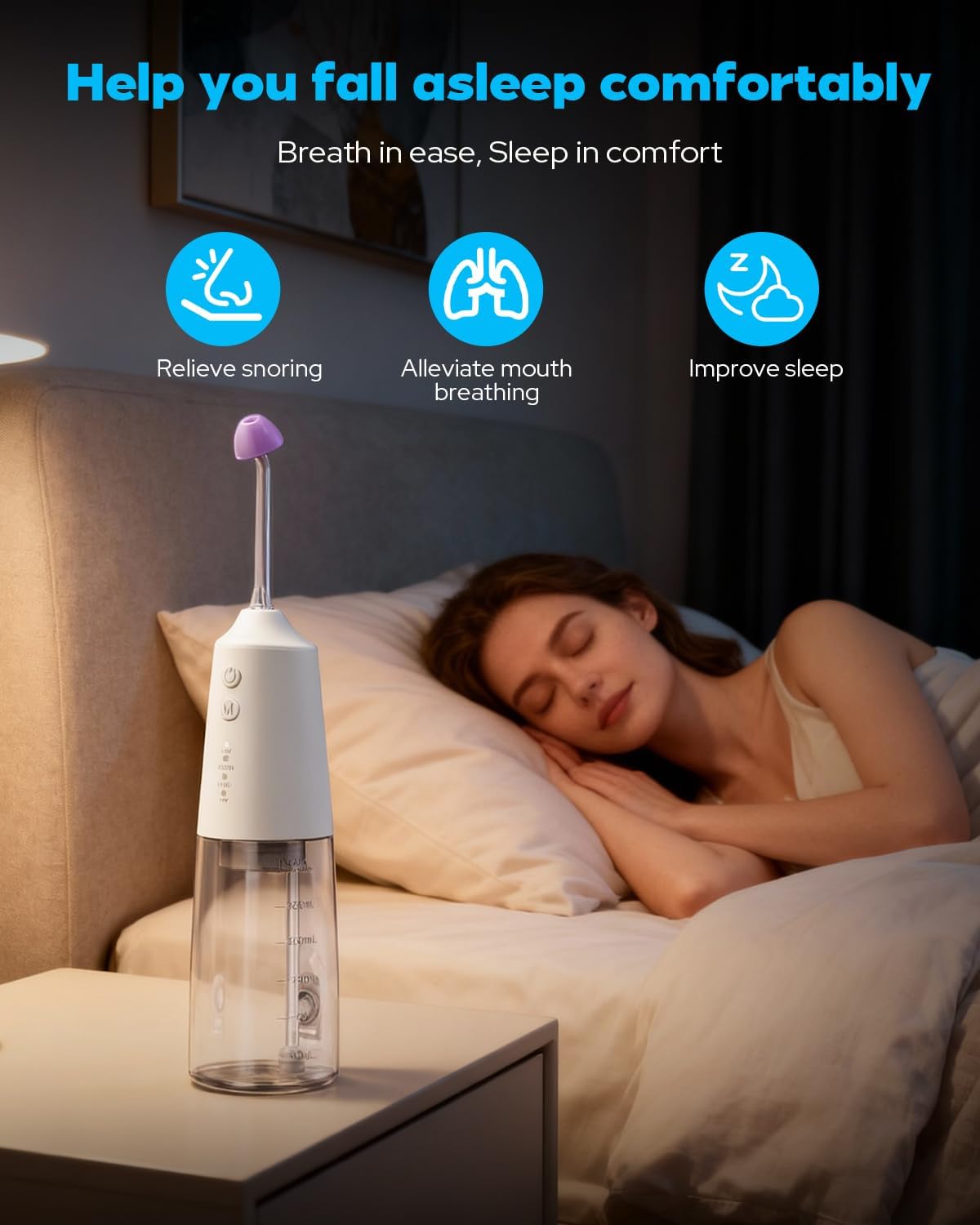 Nasal Irrigation System 300ml Tank with 6 Nozzles & 40 Salt Packets, Cordless Electric Nasal Rinse Machine for Sinus Relief & Allergies