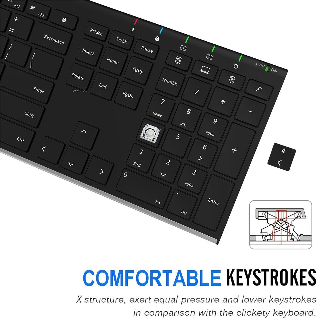 Arteck 2.4G USB Wireless Keyboard Full Size Keyboard for Computer/PC/Laptop