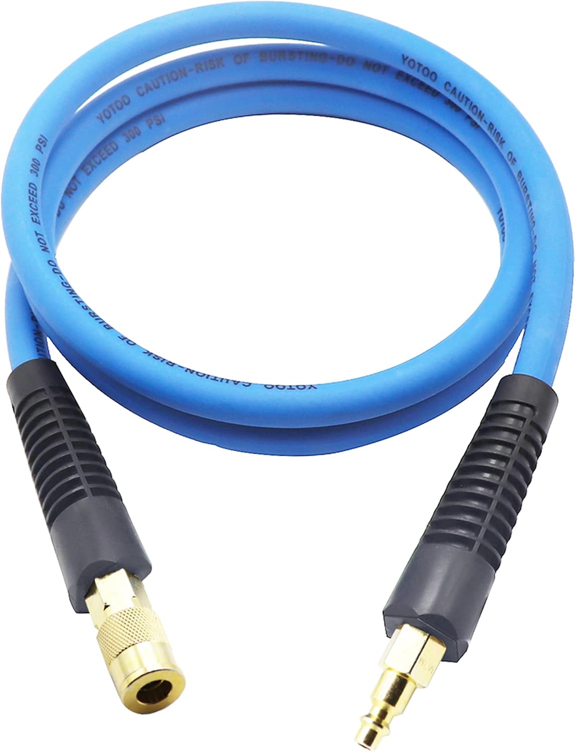 YOTOO Air Hose 3/8 in x 50 ft, Heavy Duty Hybrid Air Compressor Hose, Flexible, Lightweight, Kink Resistant with 1/4" Industrial Quick Coupler Fittings, Bend Restrictors, Blue