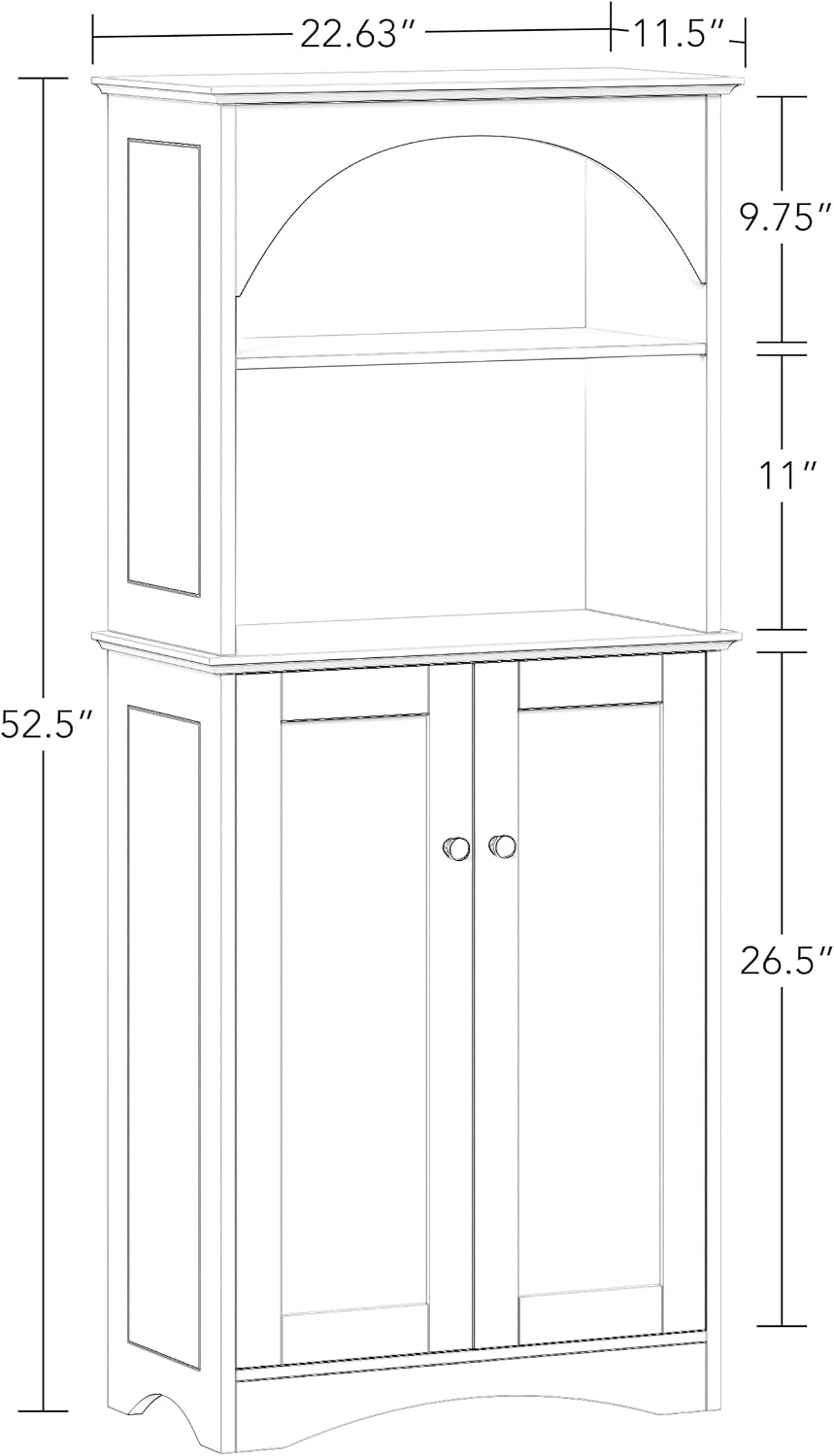 RiverRidge Kitchen Tall 2-Door Sideboard Buffet Storage Cabinet, White | Soft Close Hinges, Adjustable Shelves, Versatile Arched Design
