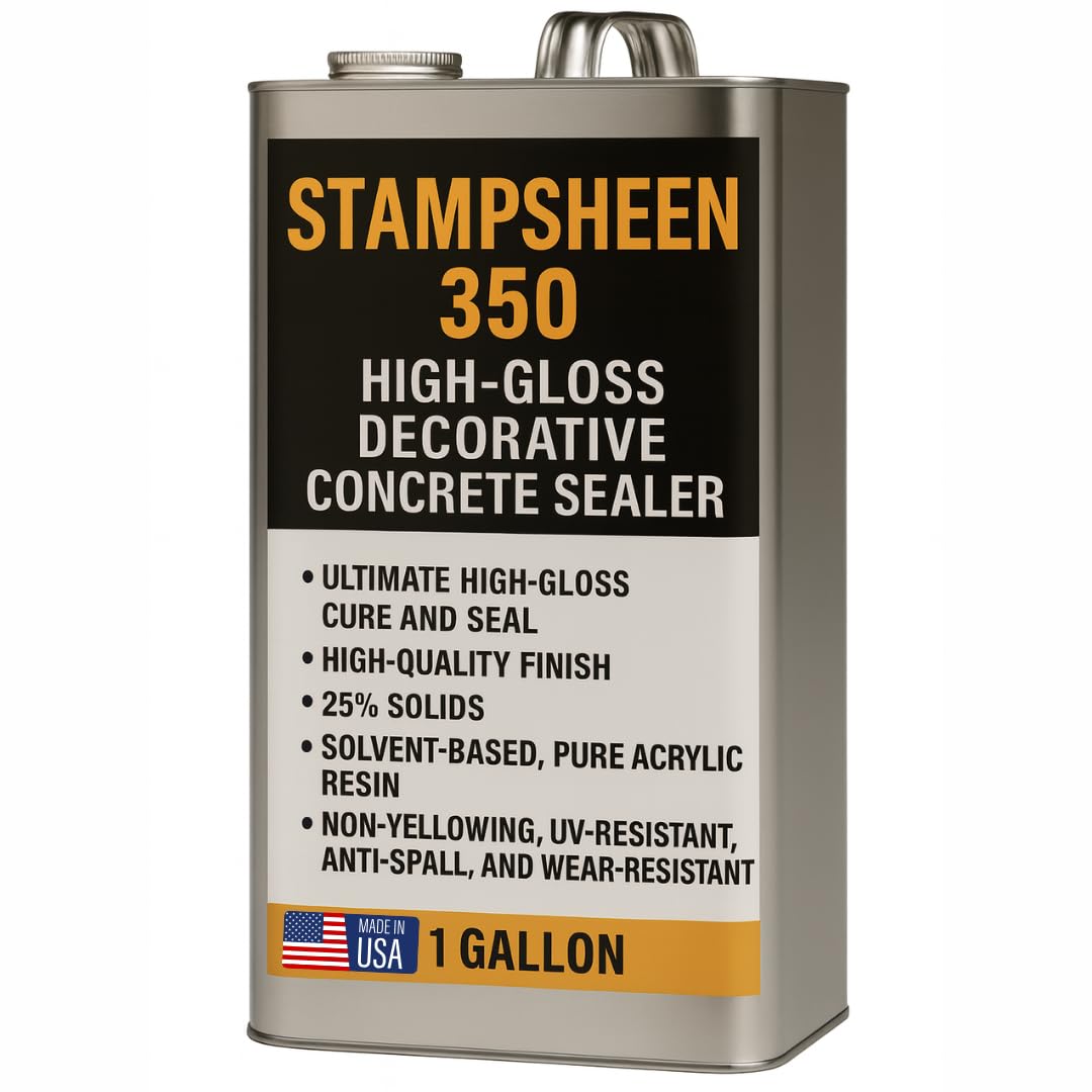 High Gloss Wet Look Decorative Concrete Sealer – Solvent-Based Acrylic Cure & Seal, UV-Resistant, Non-Yellowing Protective Film – Concrete & Paver Sealer for Outdoor Surfaces - Stampsheen 350 5gl