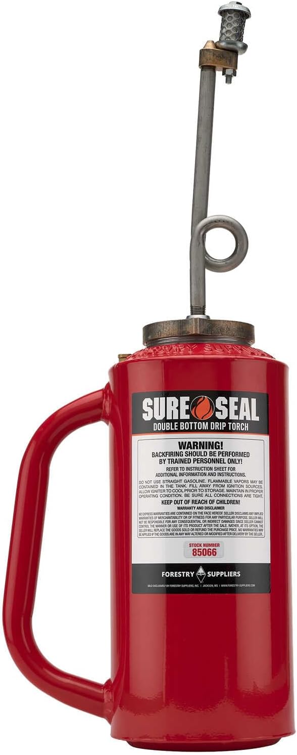 Forestry Suppliers Sure-Seal Red OSHA Double-Bottom Drip Torch | Heavy Duty 15 Gauge Aluminum Canister | Big Mouth for Easy Filling | Fuel Trap &