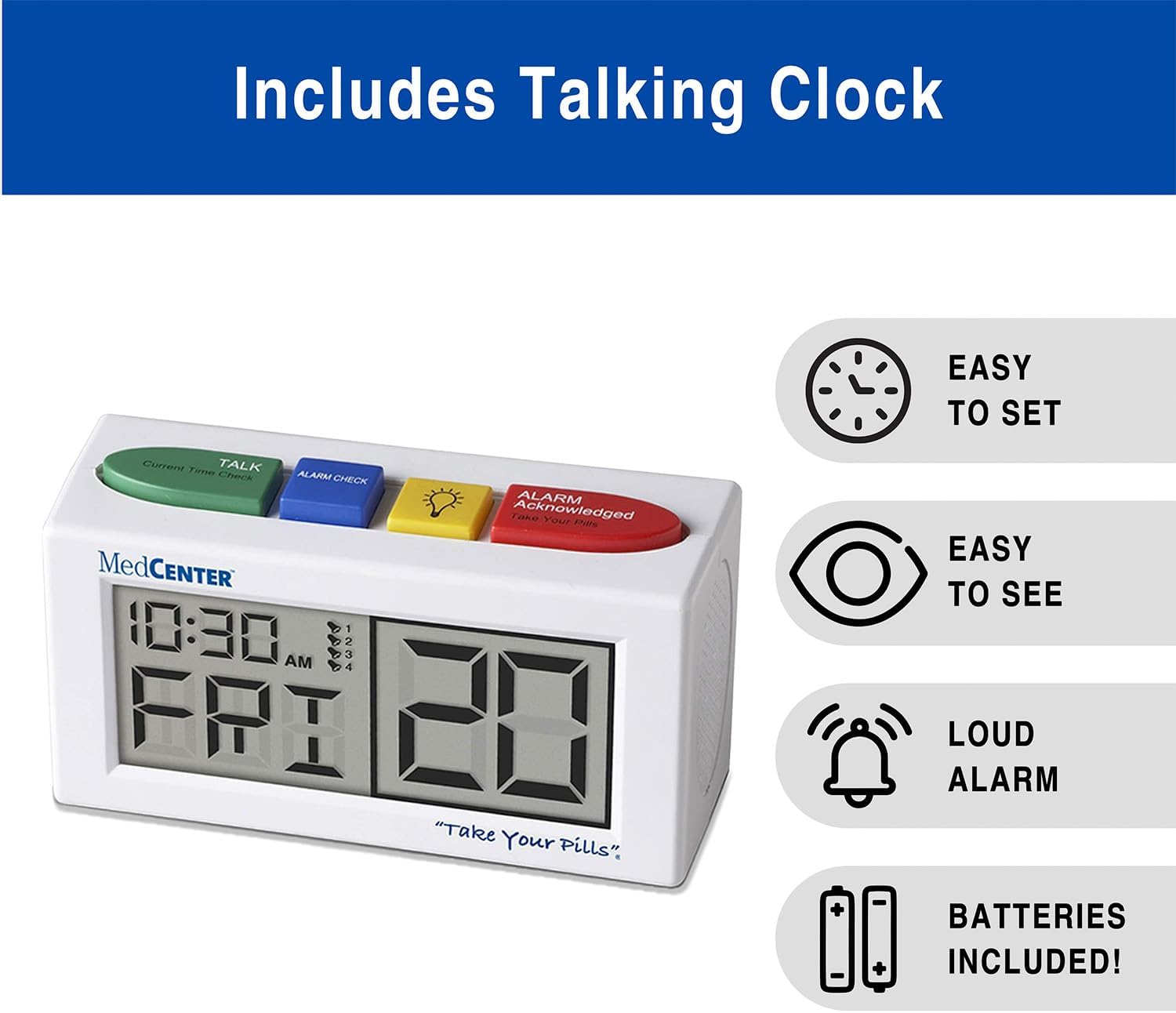 MedCenter 31-Day Pill Organizer System with 4-Time Talking Alarm