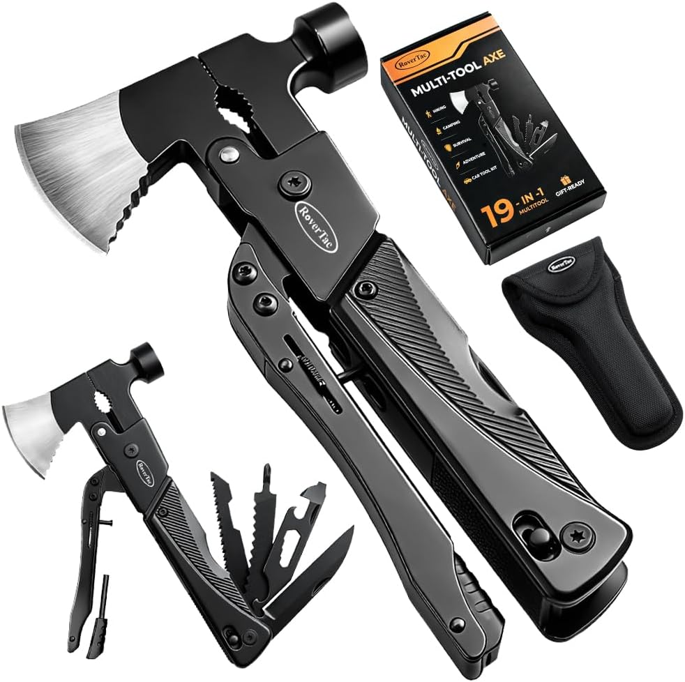 19-in-1 Multi-Tool Axe with Knife, Hammer, Saw, Screwdrivers, Bottle Opener, Nylon Sheath, Camping Tool Survival Gear, Gifts for Men, Dad Gifts