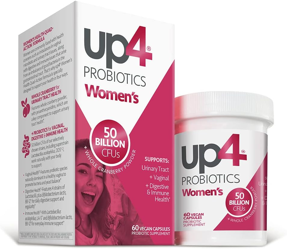 up4 Probiotic for Women, Vaginal, Digestive & Immune Support* 50B CFU 60 ct | Quad-Action Formula, Lactobacillus Strains, Whole Cranberry Powder