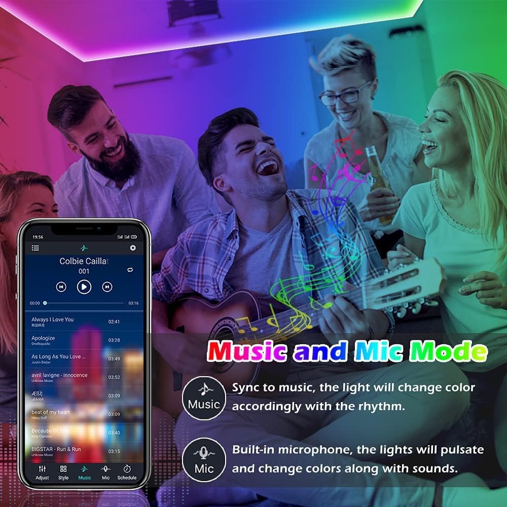 100ft Led Strip Lights, Long Smart Led Light Strips Music Sync 5050 RGB Color Changing Rope Lights