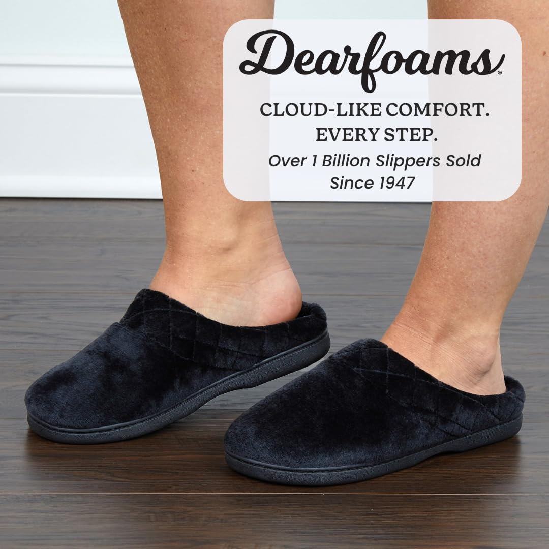 Dearfoams Women's Lightweight Memory Foam Indoor House Slipper Darcy Velour Clog with Wide Widths