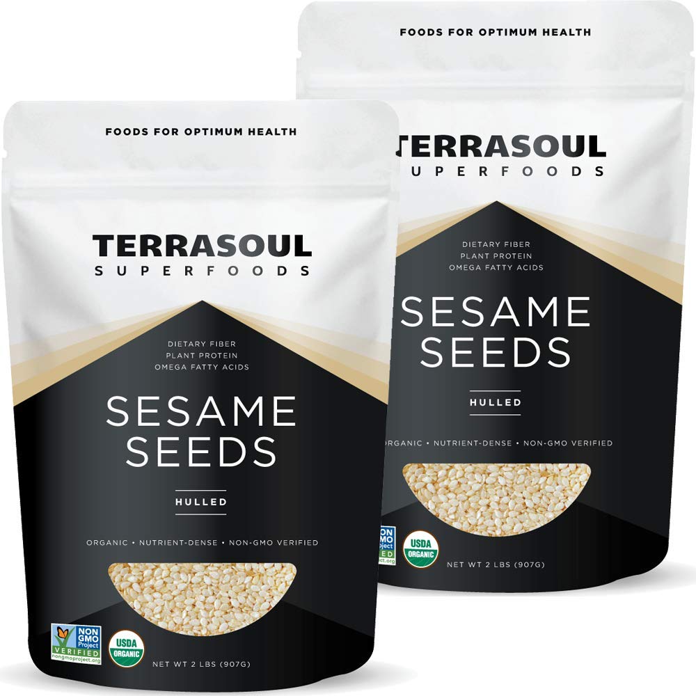 Terrasoul Superfoods Organic Hulled Sesame Seeds, 2 Lbs - Perfect for Tahini | Gluten-free | Raw