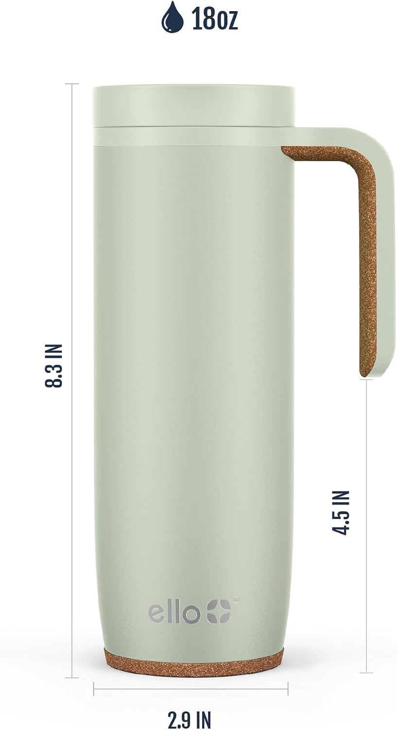 Ello Magnet 18oz Insulated Stainless Steel Travel Mug with Handle, Poseidon
