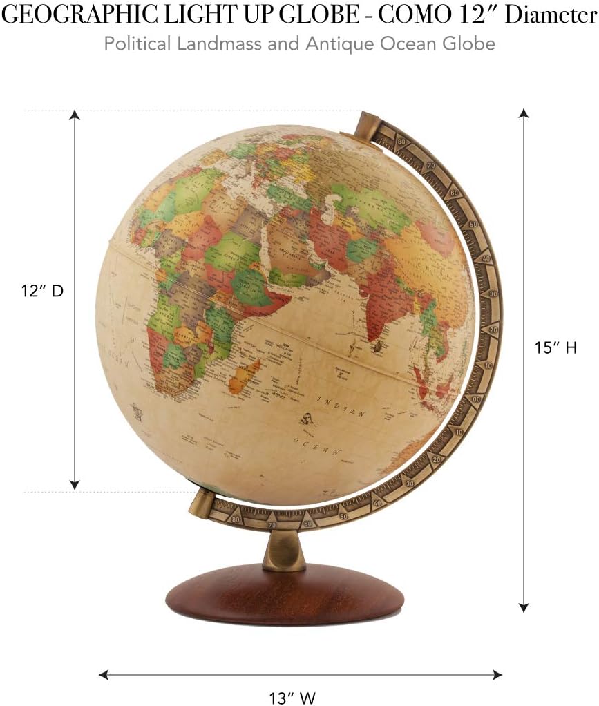 Waypoint Geographic Light Up Globe - Lugano 12” Desk Decorative Illuminated Globe with Stand and Blue Ocean, Up to Date
