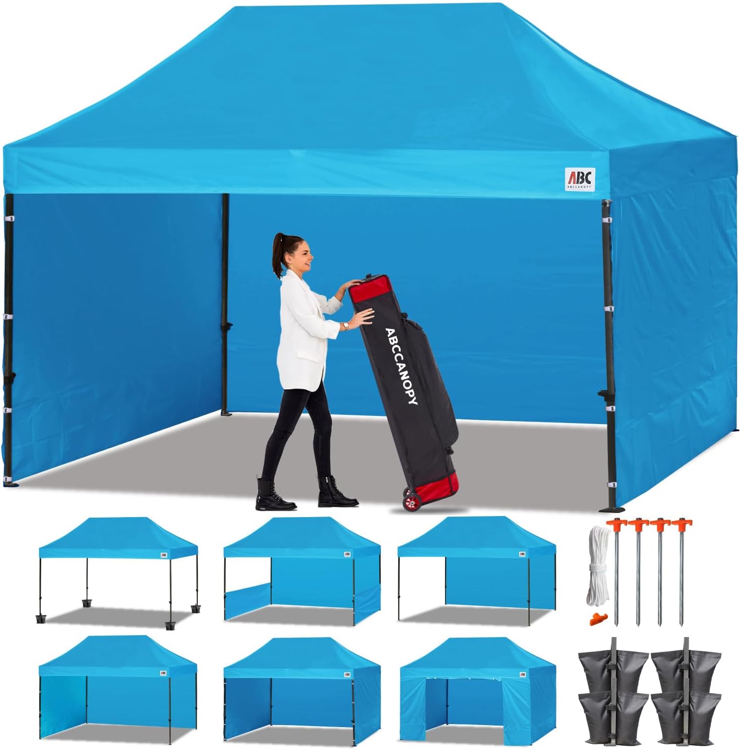 ABCCANOPY Heavy Duty Easy Pop up Canopy Tent with Sidewalls 10x20, Turquoise