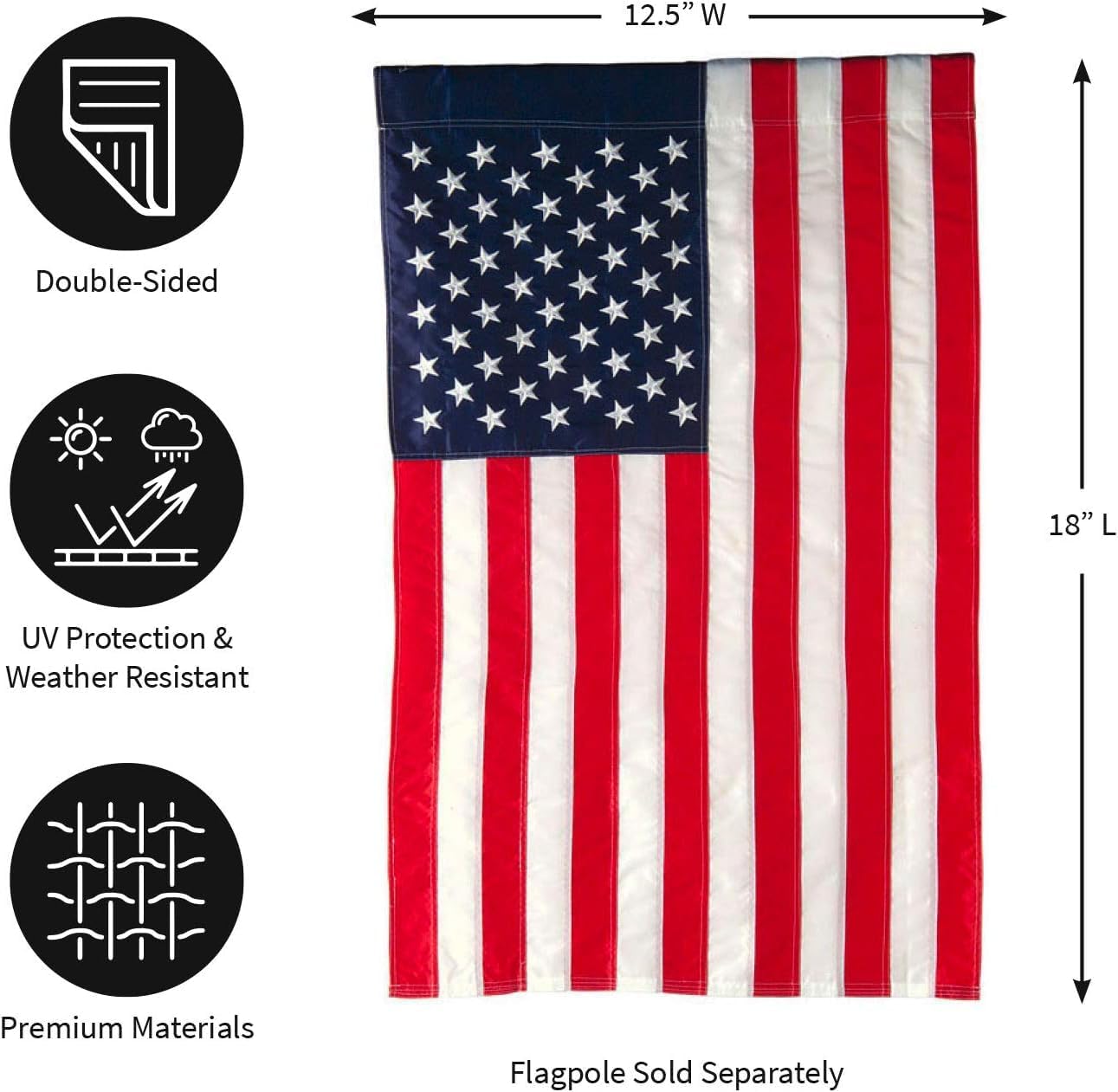 Evergreen American Flag 12x18 Double Sided | Patriotic House Flags For Outside Outdoor | Small American Flag Garden Size | Embroidered Stars and Stripes | USA Residential or Commercial
