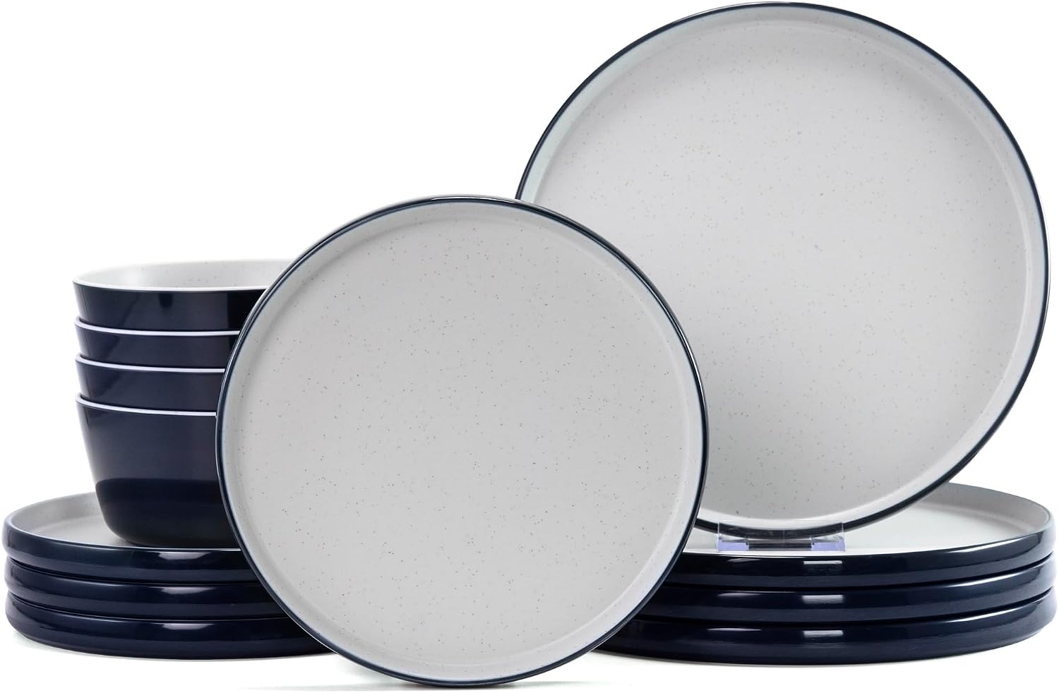 Melamine Dinnerware Sets, Plates and Bowls Sets 12 Pcs, Melamine Plates, Dish Set for 4, Unbreakable Dinnerware Set for Party, BPA Free