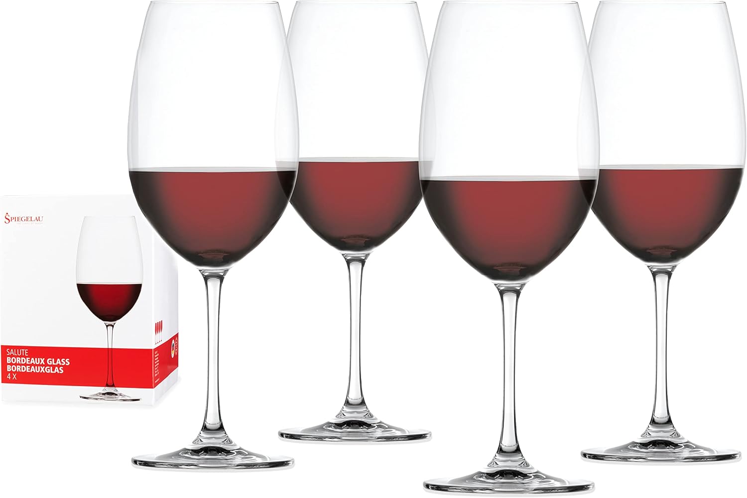 Spiegelau Salute Stemmed Red Wine Glasses, Lead-Free Crystal Wine Glasses for Pinot Noir, Cabernet, Wedding, Anniversary, Housewarming, Birthday Gifts, Elegant Glassware, Home Bar, 19.4 oz, Set of 4