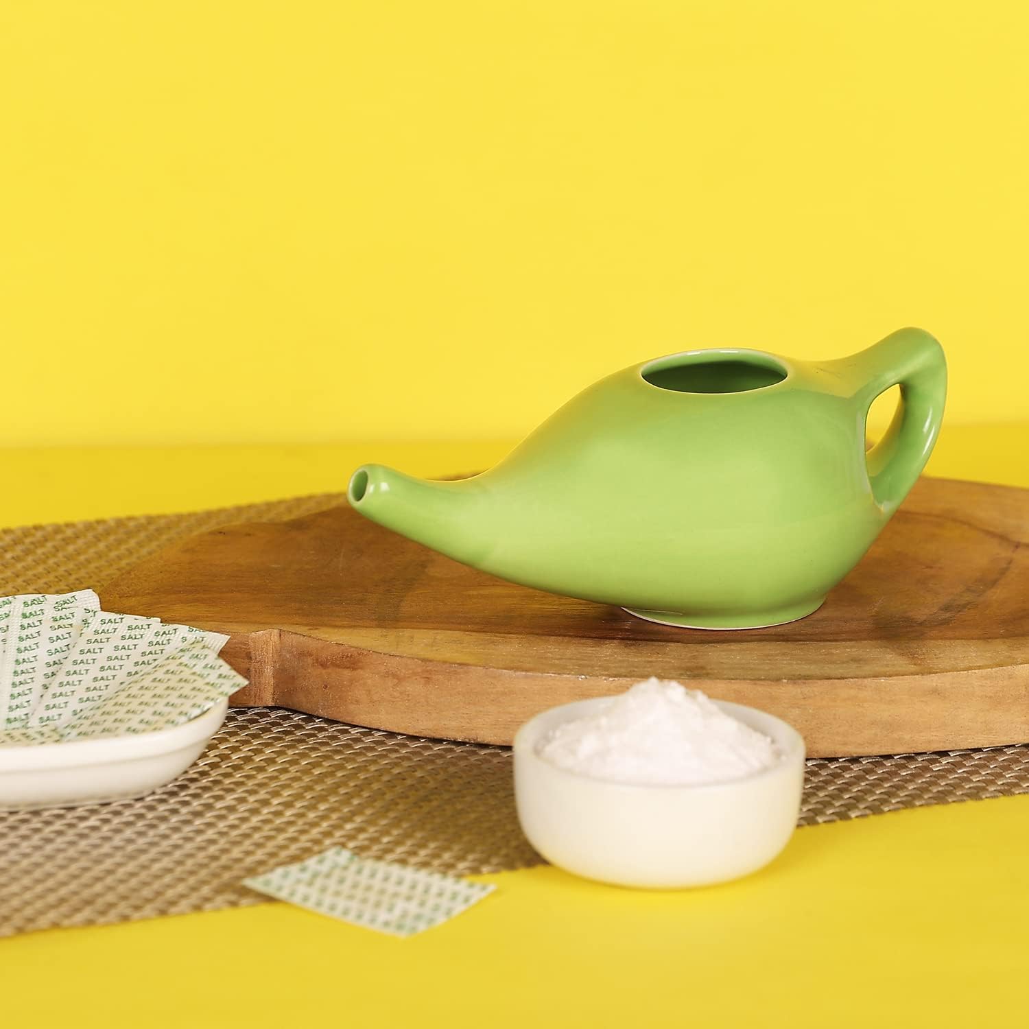HealthGoodsIn Ceramic Neti Pot, Dishwasher Safe, Premium Handcrafted with 2 Silicone Nozzle and Salt for Sinus - 225 Ml. Capacity (Brown)