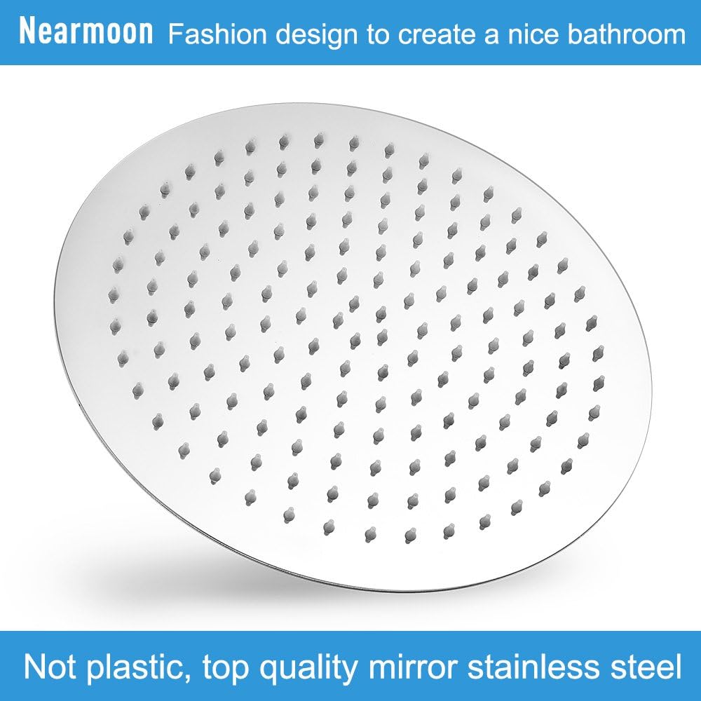 NearMoon Rain Shower Head, Ultra-Thin Design-Pressure Boosting, Awesome Some Experience, High Flow Stainless Steel Rainfall Head (10 Inch