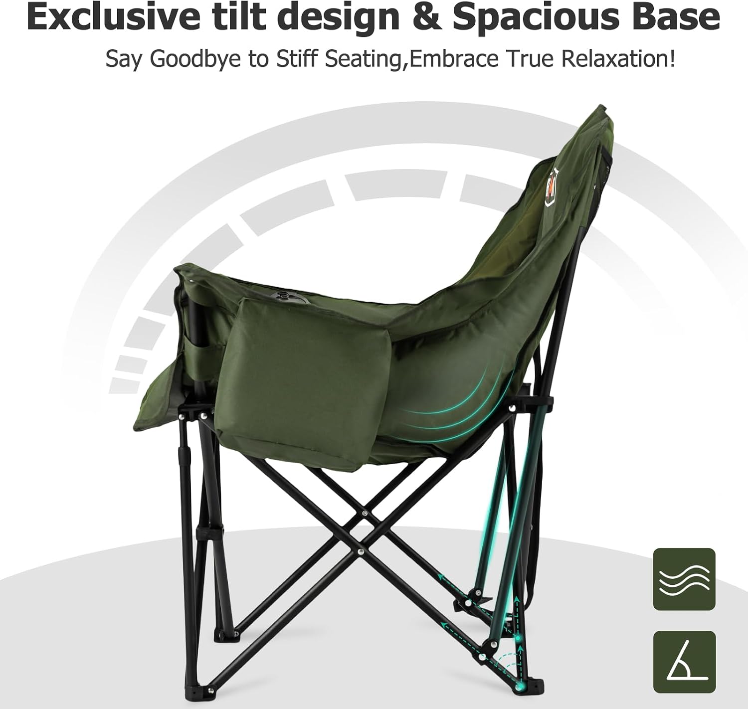 Overmont Oversized XL Camping Chair for Adults - 500lbs Support Heavy-Duty Padded Folding Chair with Side Pocket Cup Holder Cooling Bag for Outdoor Sports Garden Beach Fishing Lawn Black