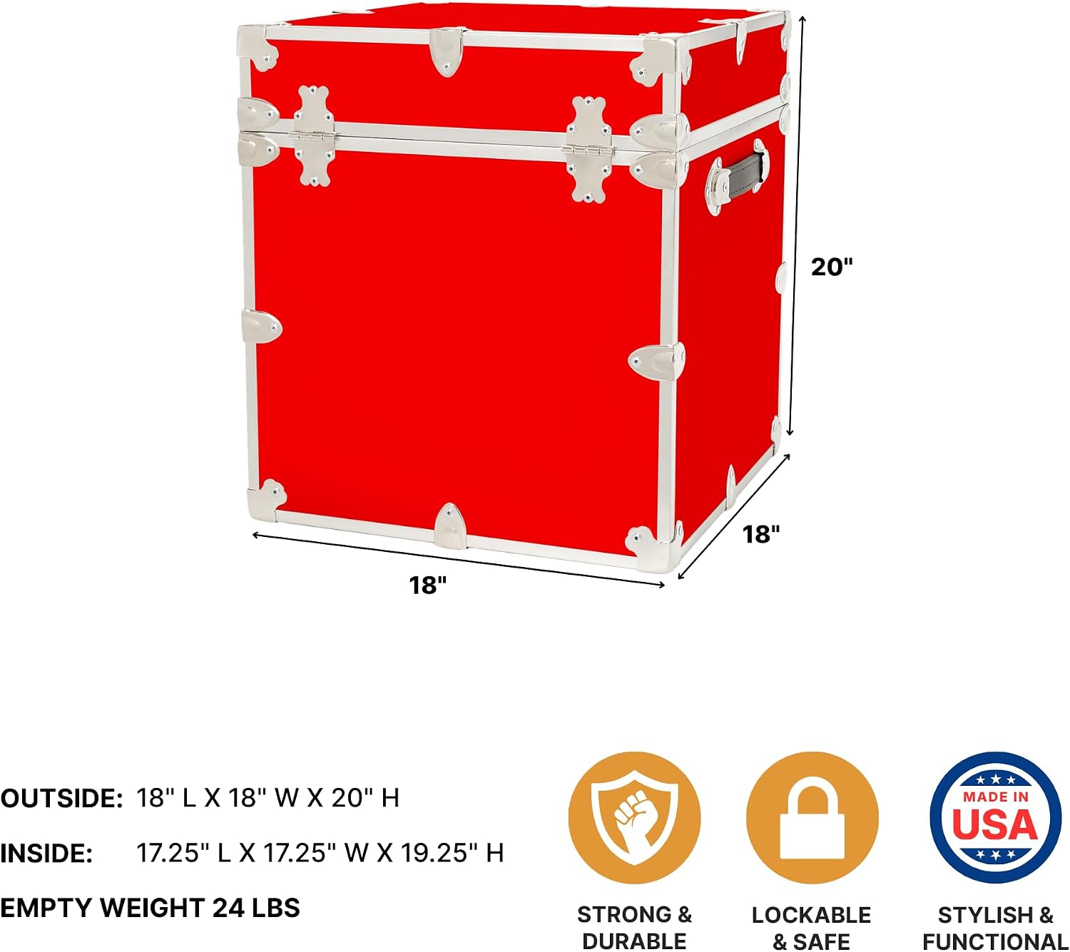 Rhino Classic Cube Trunk, College Dorm Footlocker & Home Storage End Table | 18"L x 18"W x 20"H, 1500+ lb Capacity, Baltic Birch Plywood, Nickel Plated Steel, Durable, Office Storage, Dorm Room