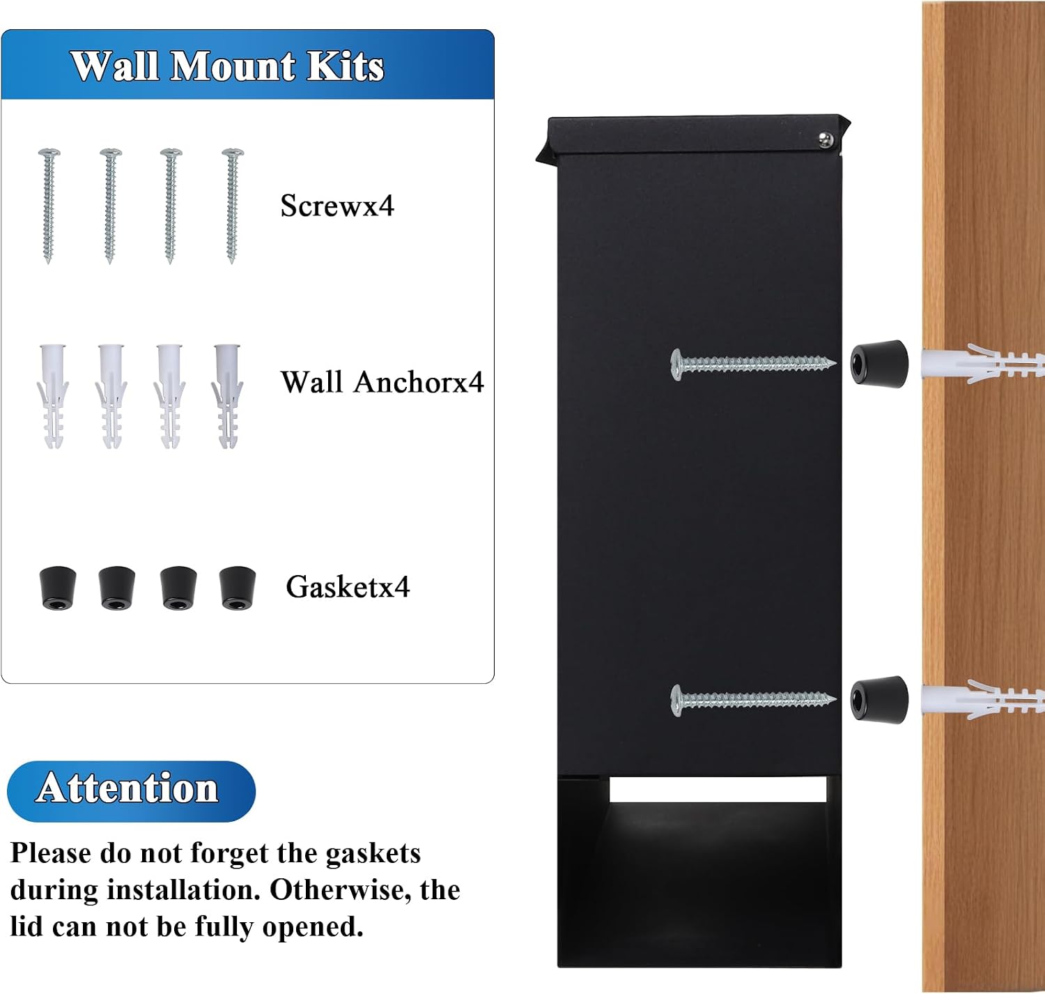 Locking Mailbox Wall Mount for Outside– Jssmst Mailboxes with Key Lock for Front Door Fence, Large Capacity Letter Box, 14.3 x 4.1 x 11.8 Inch, Black, SM-HPB911BN