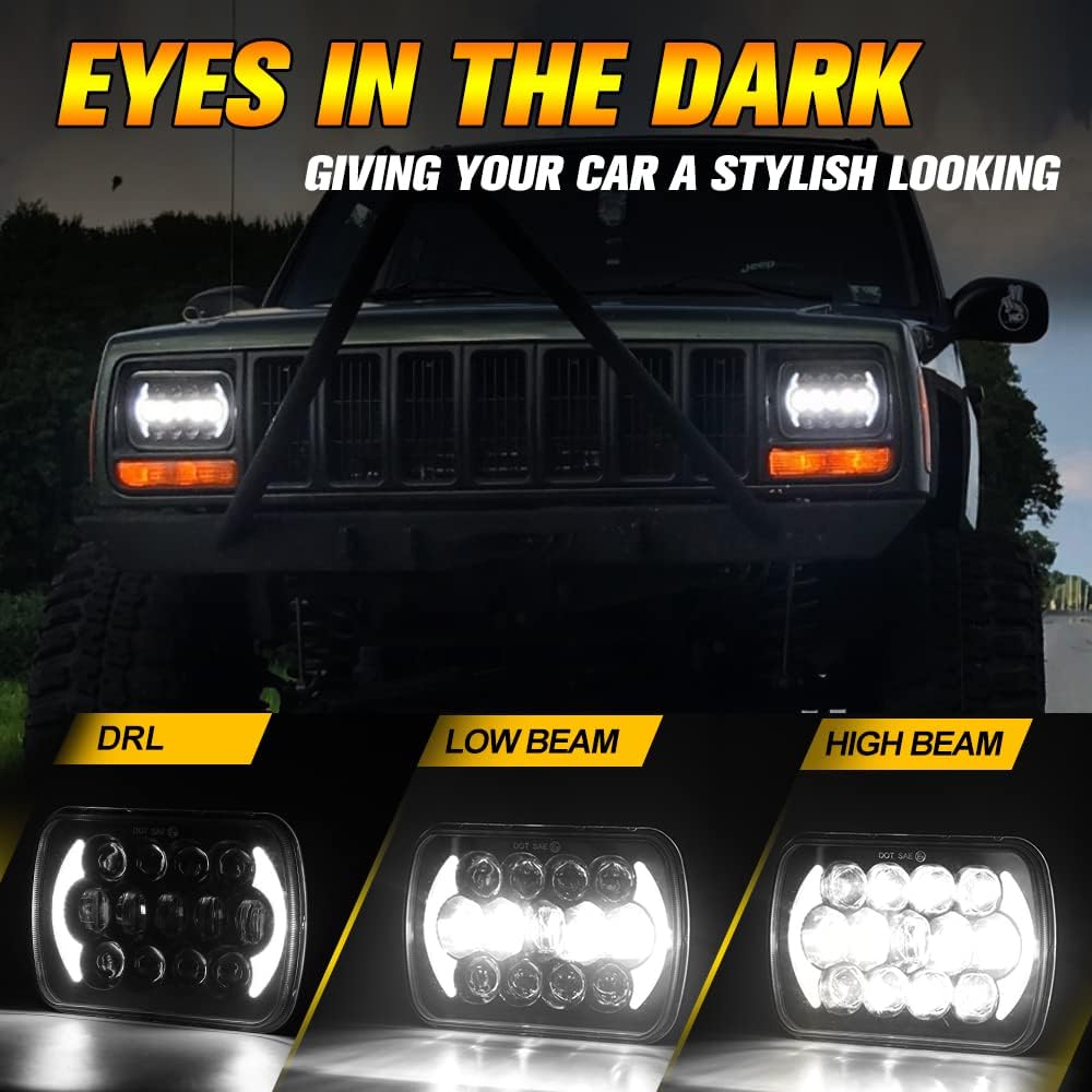 SPL DOT Approved 105W Brightest Black 5x7 7x6 Projector Led Headlights Anti-glare Hi/Low Sealed Beam H6054 H5054 with DRL Compatible with Jeep Wrangler YJ Cherokee XJ Ford Chevy GMC Toyota etc