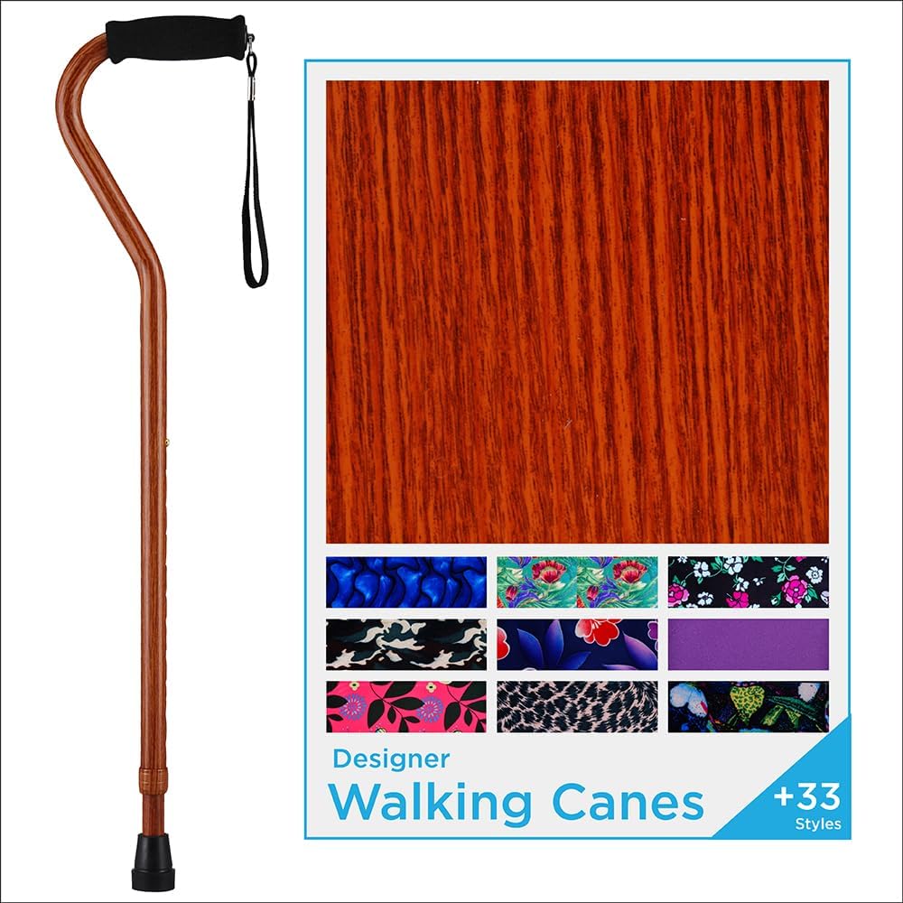 NOVA Designer Walking Cane with Offset Handle, Lightweight Adjustable Walking Stick with Carrying Strap, “Maui Flowers” Design