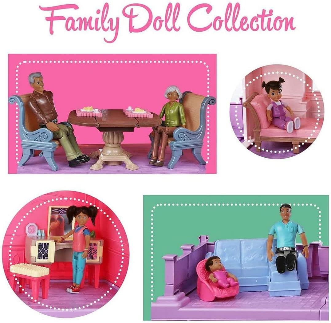 Beverly Hills Doll Collection Sweet Li'l Family Hispanic Dollhouse People Set of 9 Action Figure Set - Grandpa, Grandma, Mom, Dad, Sister, Brother