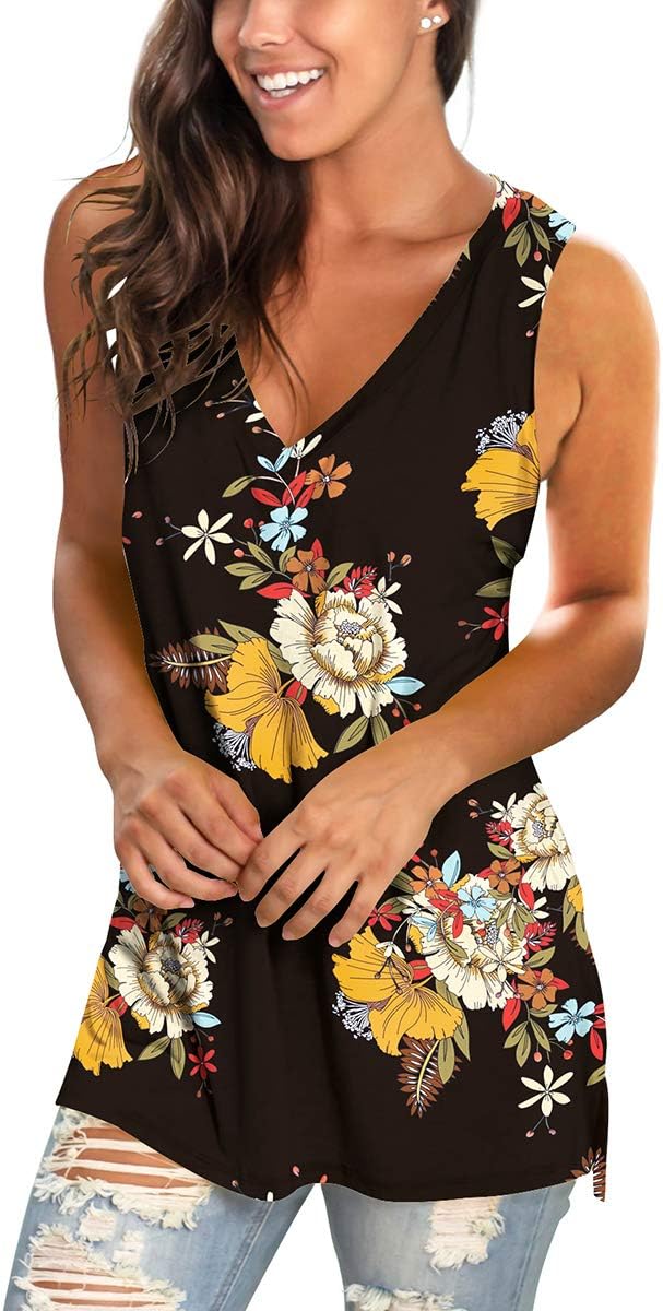 Sampeel Womens Summer Tank Tops Basic Tanks V Neck Sleeveless T Shirts Side Split