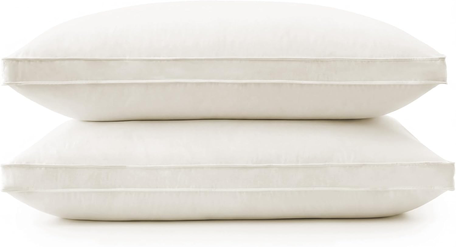 puredown® Goose Feathers and Down White Pillows with 100% Cotton Cover, Bed Sleeping Hotel Collection Pillows Set of 2, Standard Size