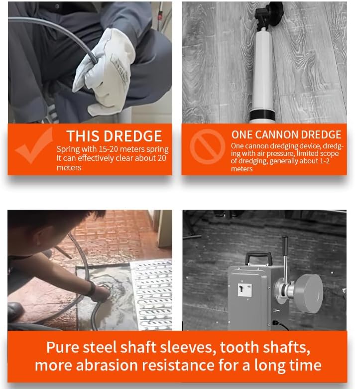 drain cleaner machine，75 Ft x1/2 Inch Electric drain auger, Portable Design, Comes with 6 knife heads, gloves，Foot air switch control