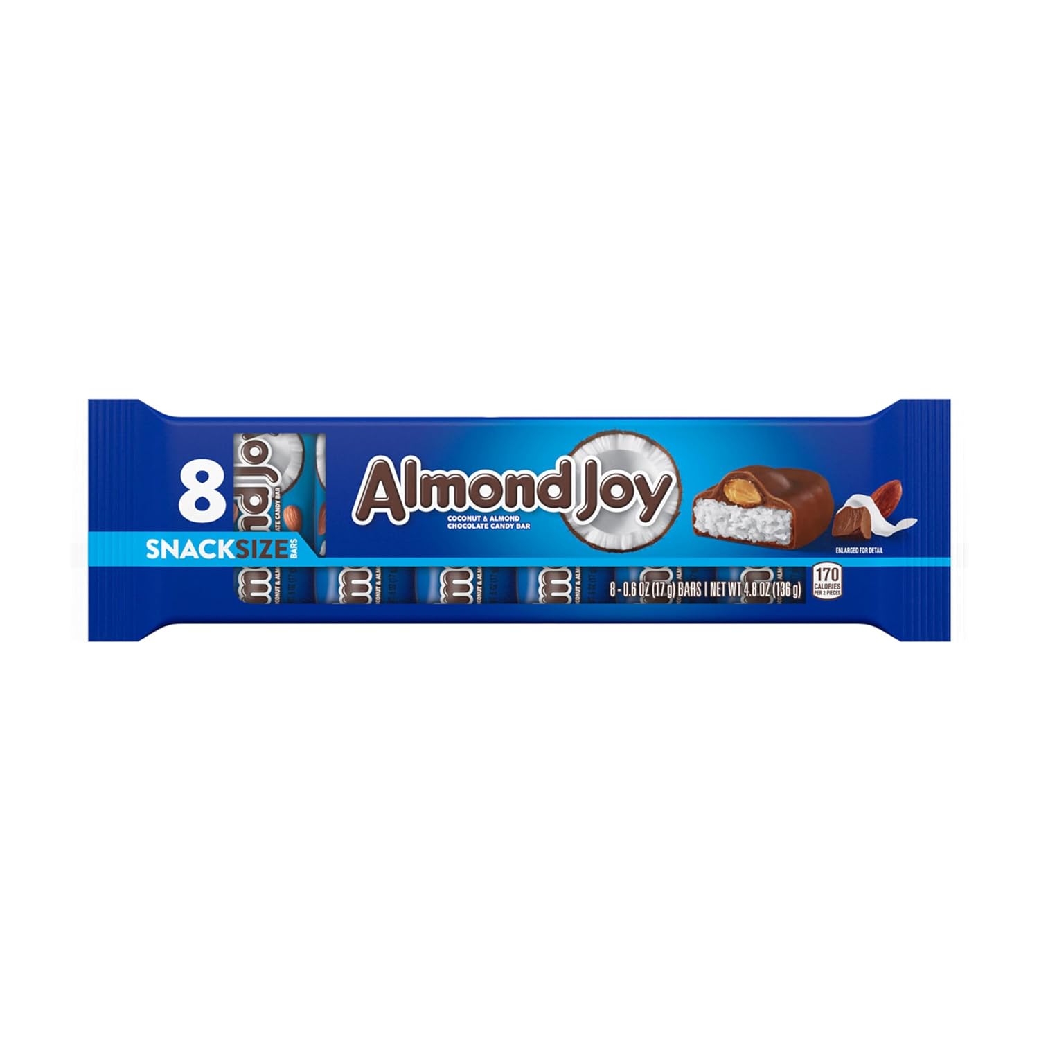 ALMOND JOY Coconut and Almond Chocolate Snack Size, Candy Bars, 0.6 oz (8 Count)