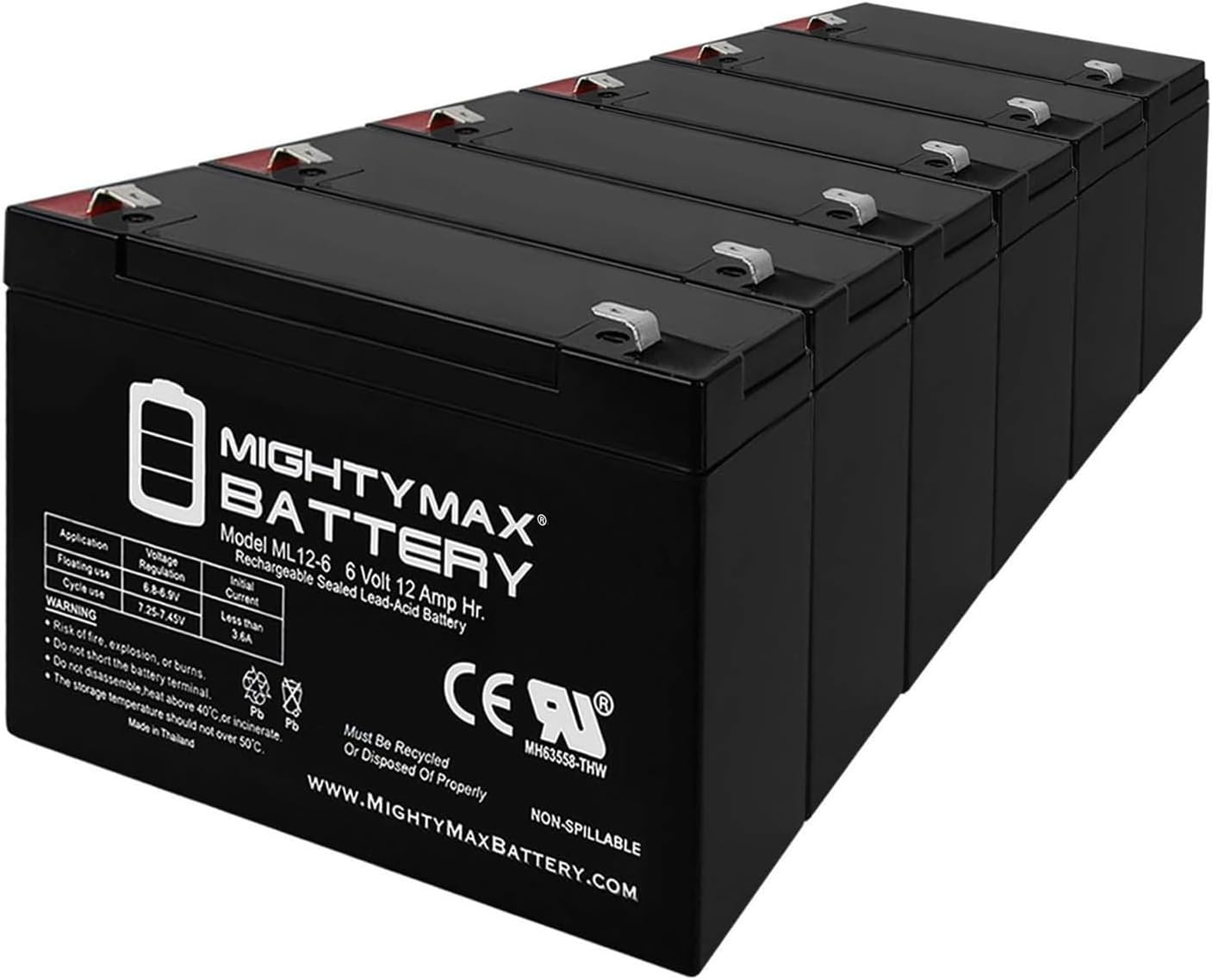 Mighty Max Battery ML12-6F2-6 Volt 12 AH, F2 Terminal, Rechargeable SLA AGM Battery