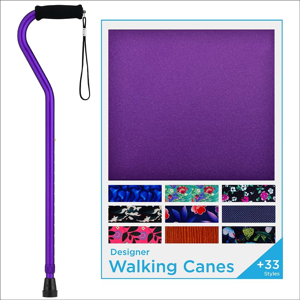 NOVA Designer Walking Cane with Offset Handle, Lightweight Adjustable Walking Stick with Carrying Strap, “Maui Flowers” Design