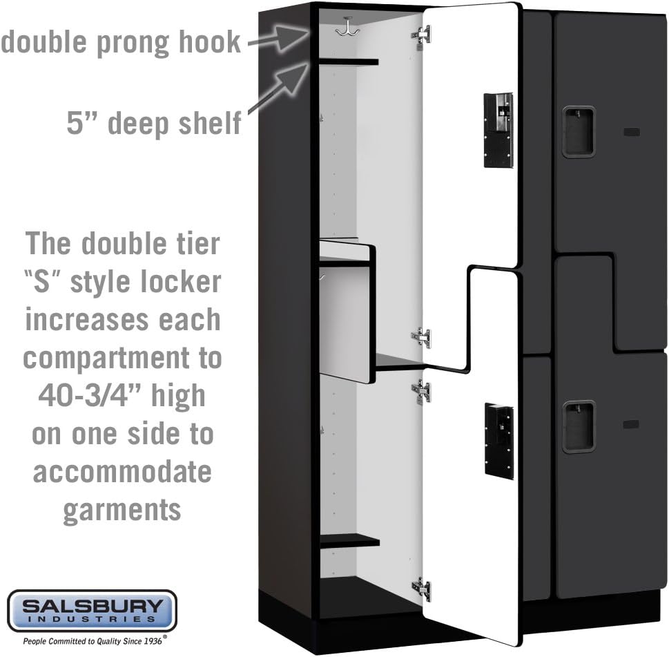 Salsbury Industries 2-Tier S-Style Extra Wide Designer Wood Locker with Three Wide Storage Units, 6-Feet High by 18-Inch Deep, Mahogany