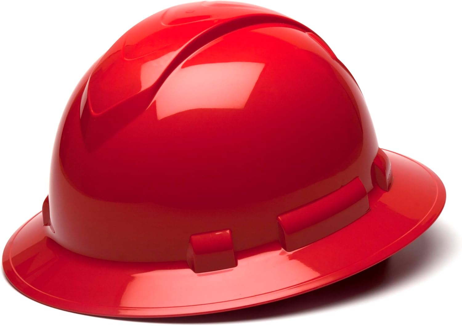 Pyramex Ridgeline Full Brim Hard Hat 4 Point Ratchet White | Full-brim sun & rain protection, HDPE shell, Ratchet suspension, Construction & utility, ANSI Z89.1 Type I Class C/G/E