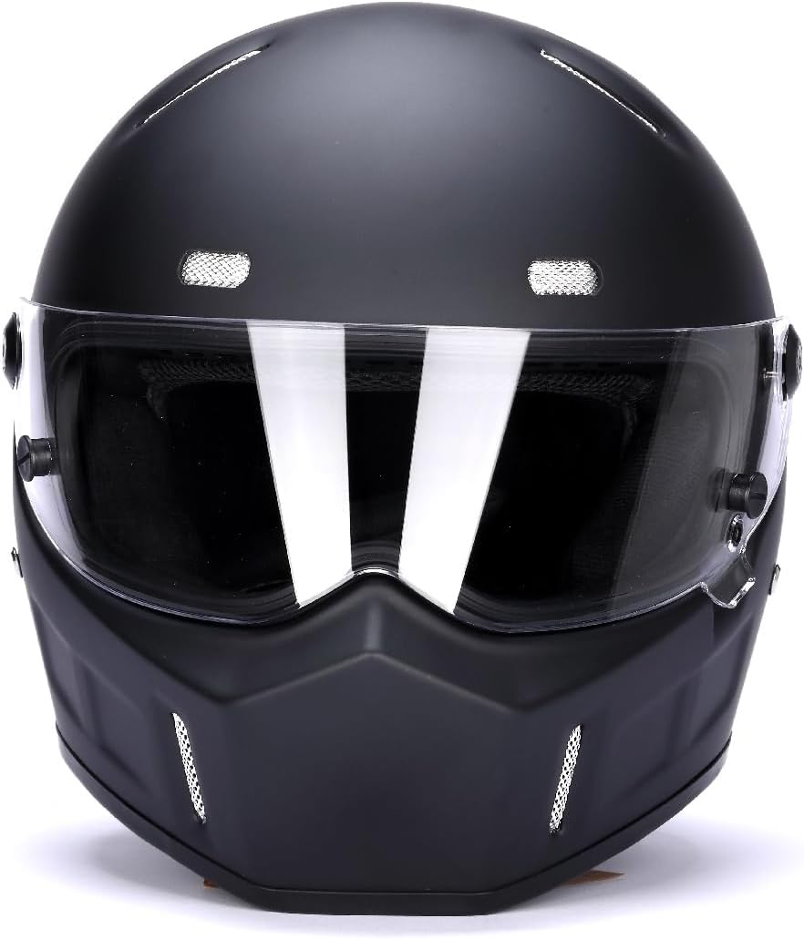 CRG Sports Retro Full Face Motorcycle Helmet, DOT Approved Fiberglass Street Bike Helmet with Clear Visor, Lightweight Cafe Racer Cruiser Motorcycle Helmet