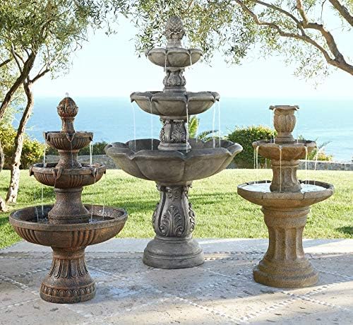 Tuscan Garden 41 1/2" Dark Stone Finish Traditional Tiered Outdoor Fountain | Large Italian Indoor Decor Faux Floor Waterfall Standing Water Feature