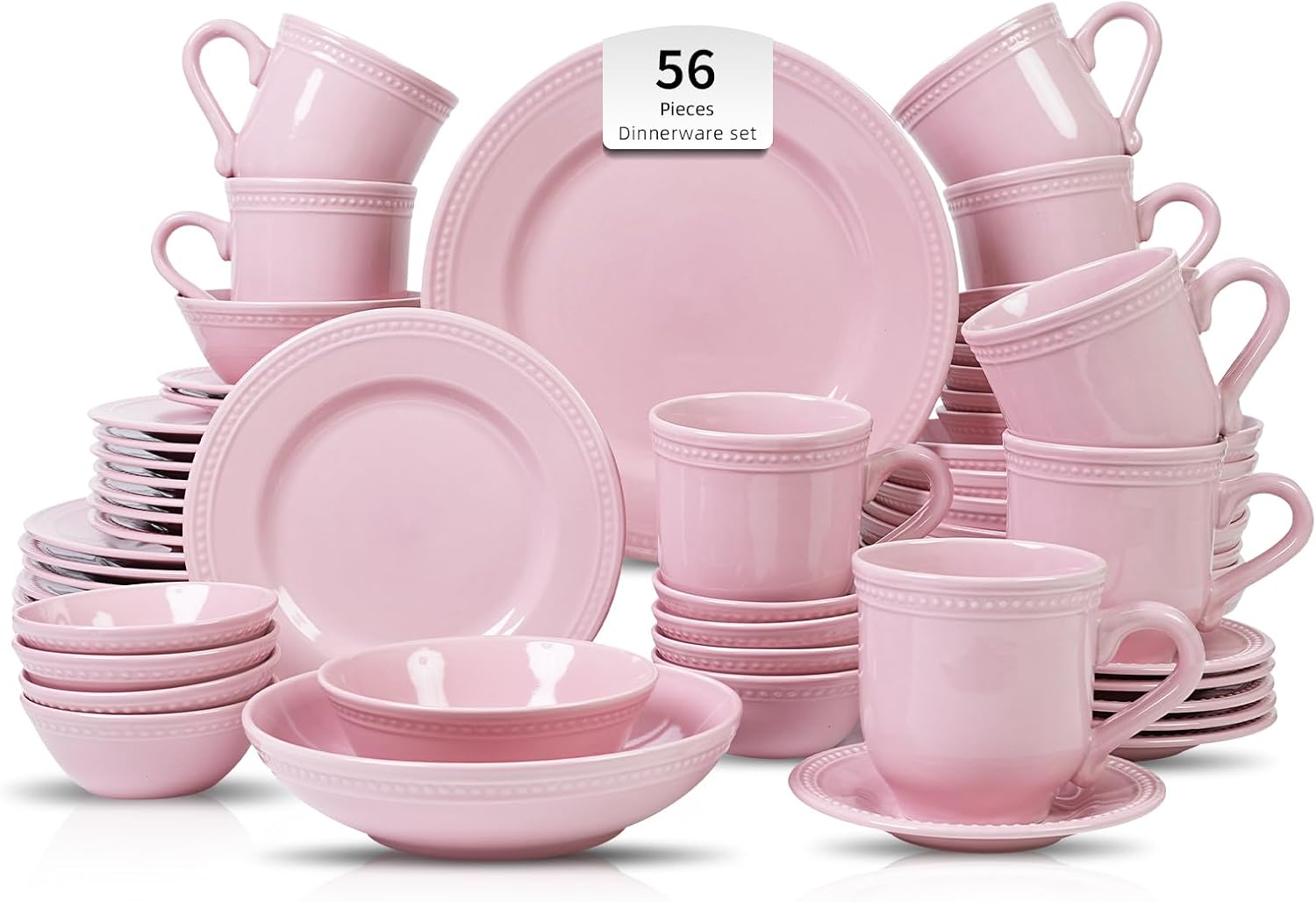 HomeVSS 20-Piece Pearl Dots Stoneware Dinnerware Set, Pink, Service for 4