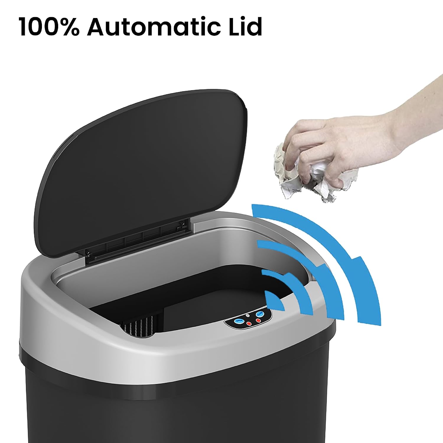 iTouchless 50 Liter / 13 Gallon Kitchen Trash Can with Lid & Deodorizer – Motion Sensor Semi-Round Stainless Steel Garbage Bin for Home, Office, or Garage – Slim, Wide Opening Large Capacity Design
