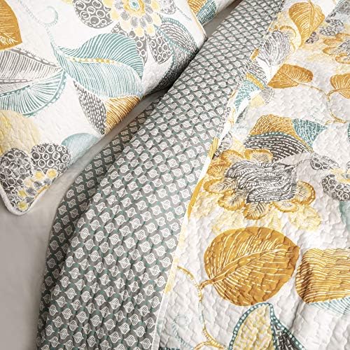 Lush Decor Layla Quilt Floral Leaf Print 3 Piece Reversible Bedding Set Full/Queen Orange & Blue