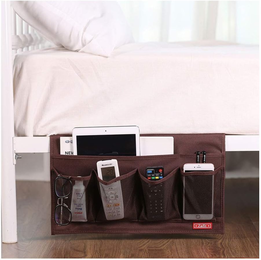 Zafit Bedside Storage Organizer, Table Cabinet Bedside Organizer Caddy for Remotes Phone Glasses (Classic 4 Pockets-Grey)