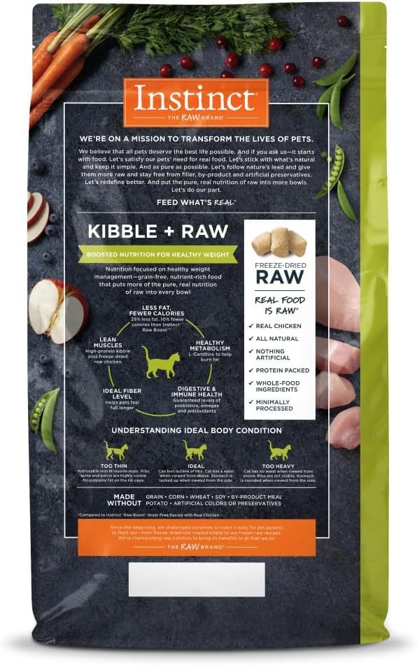 Instinct RawBoost, Dry Cat Food + Freeze Dried, Real Chicken, 10 lb Bag | High-protein kibble with FreshDried raw bites, grain-free, cage-free chicken recipe, minimally processed, complete nutrition