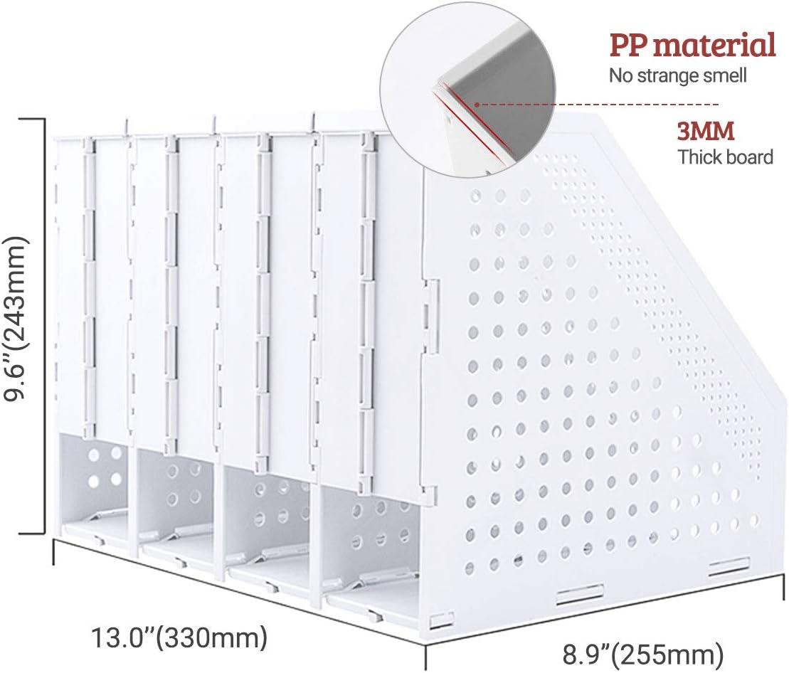 SAYEEC Collapsible Magazine Holder Plastic Desktop 4 Compartment File Rack Magazine Organizer Vertical File Divider Sorter Storage Document