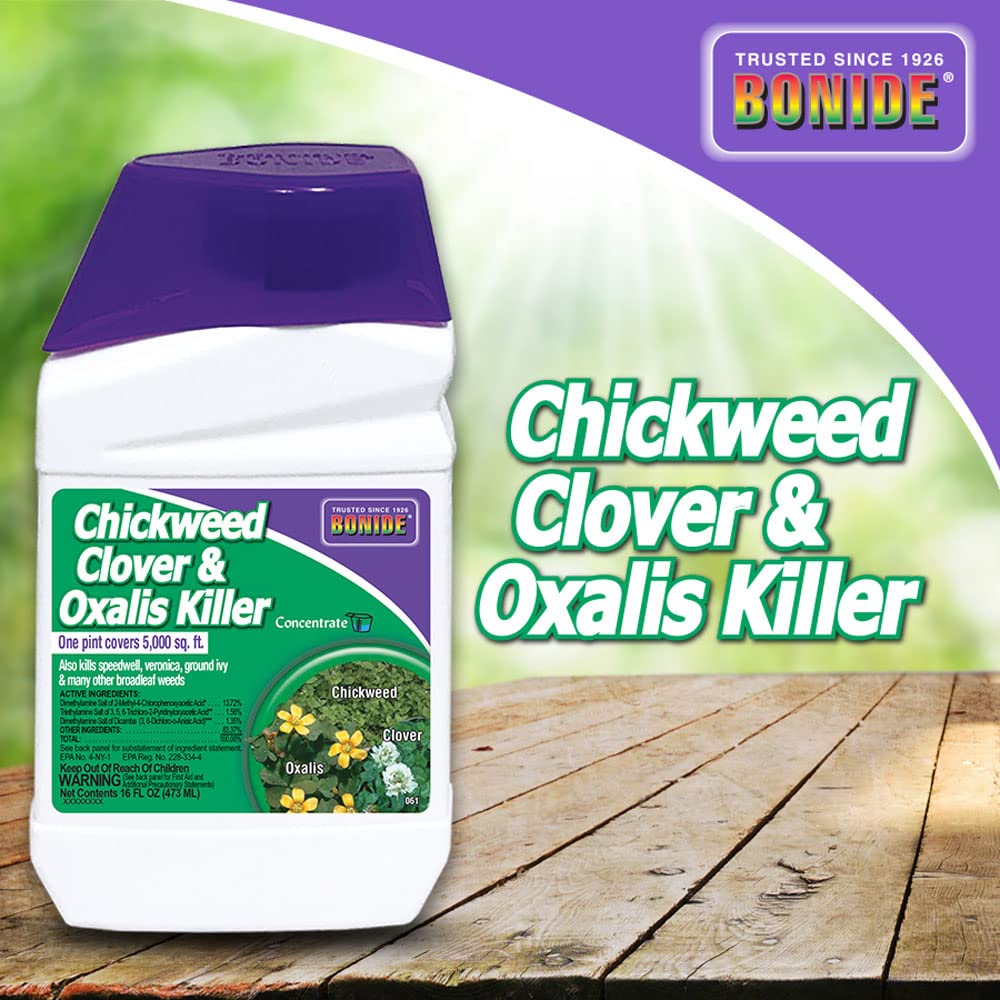 Bonide Chickweed, Clover and Oxalis Killer, 16 oz Concentrate | Controls Weeds and Roots Without Harming Lawn