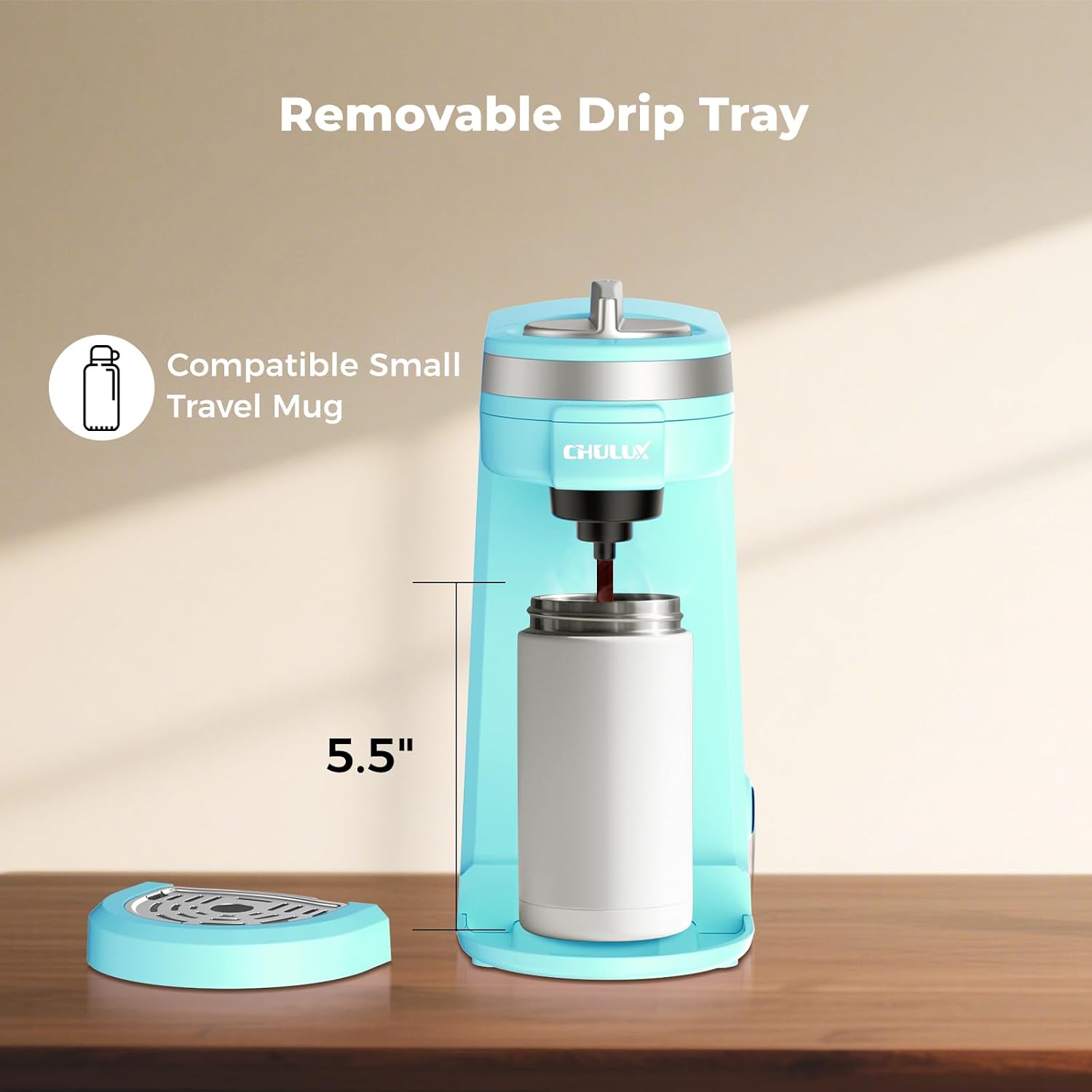 CHULUX Mini Single Serve Coffee Maker for K Pod, Brew Up to 12oz Cup, Black | Fast-Heating Boiler System, Single Cup Brewing, Portable Compact Design, Four-Hole Multi-Stream Needle, Adjustable Drip Tray
