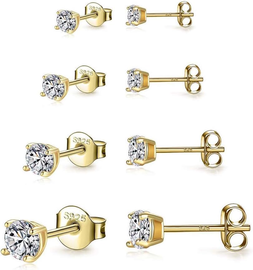 925 Sterling Silver Stud earrings Set | White Gold Plated Hypoallergenic Stud Earrings | Cubic Zirconia Stud Earrings for Women (2mm, 3mm, 4mm, 5mm